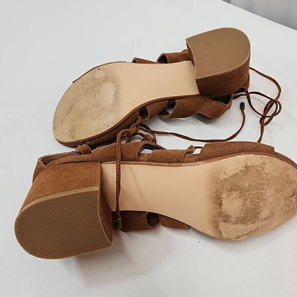 Steve Madden Size 9.5 Hydii Gladiator Suede Leather Chunky Heel In Brown N - Picture 10 of 11